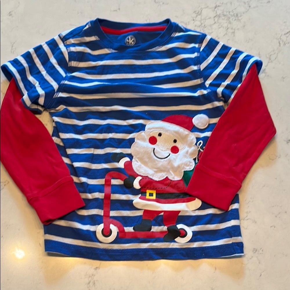 J. Khaki Blue and Red Long Sleeve Tee with Santa Design